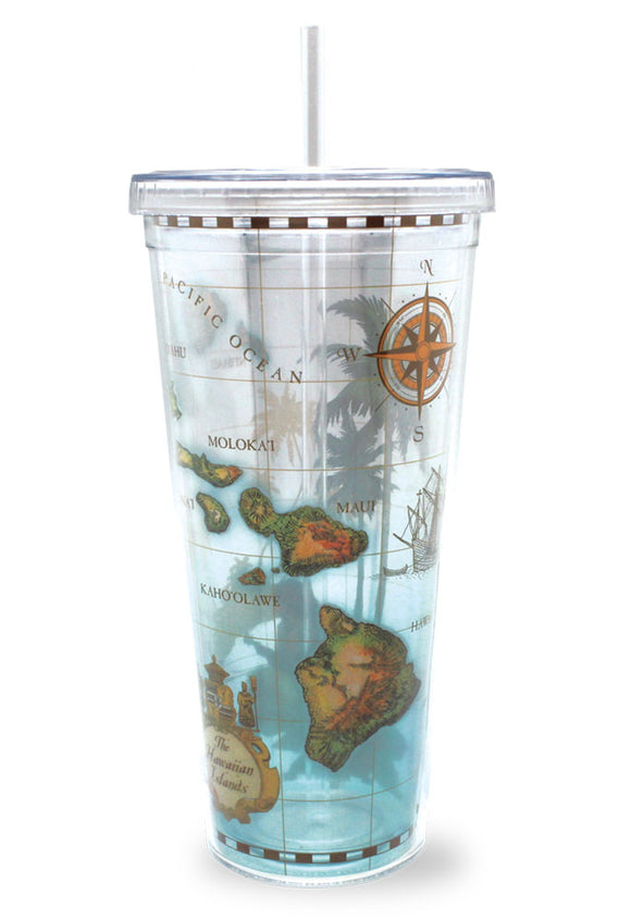 Tumbler/straw Hawaii Map 24oz - The Hawaii Store