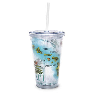 Hawaiian Map Acrylic Tumbler with Straw, 16-Ounce