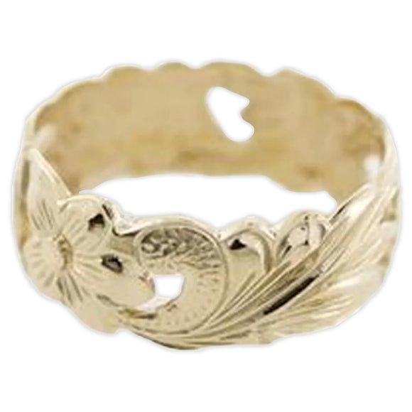 14K Gold Scroll Plumeria Cutout Ring (8MM)