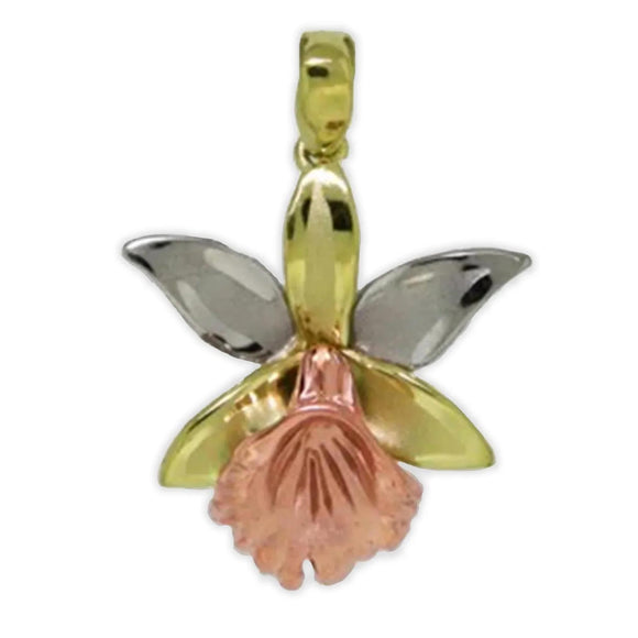 14K Gold Tri-color Orchid Pendant 