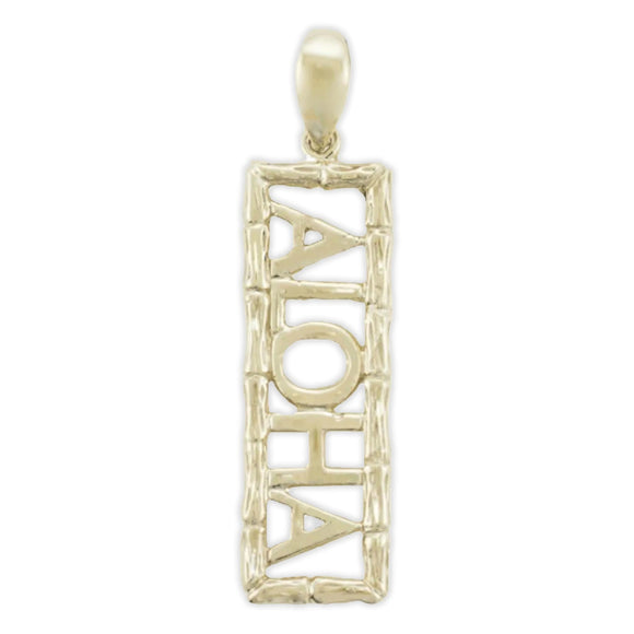 14K Gold Bamboo Framed Aloha Pendant