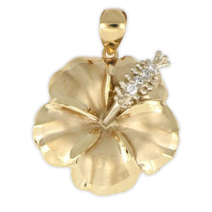 Tropical Creations 14K Hibiscus Pendant with Cubic Zirconia