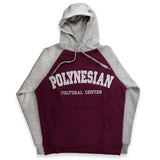 "Polynesian Cultural Center" 2-Tone Raglan Hoodie, Light Grey & Maroon