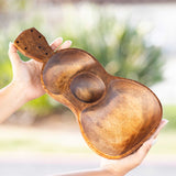 3-Compartment Acacia Wood Ukulele-shaped Tray