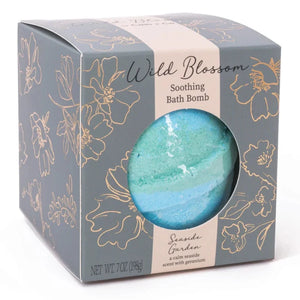 Wild Blossom "Seaside Garden" Bath Bomb shown in packaging