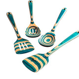 Totally Bamboo "Mykonos" Birch Wood Cooking Utensil Set on stained wood surface