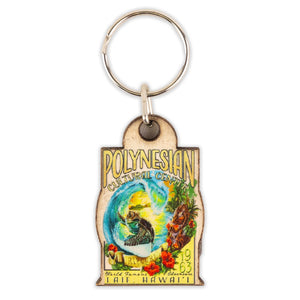 Polynesian Cultural Center "Honu Surfing" Wood Key Ring/Fob