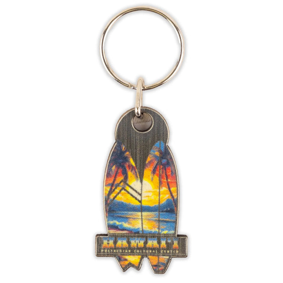 Vibrant Hawai'i Surf Boards Wooden Keyring/Fob