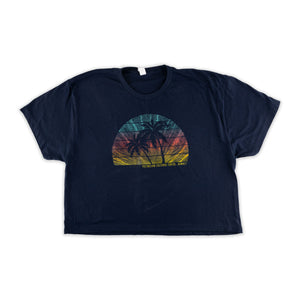 "Tropical Stripes" Women's Crop Tee Shirt- Navy