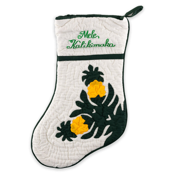 Quilted “Mele Kalikimaka” Pineapple Christmas Stocking