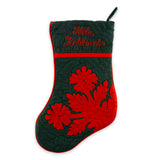 Quilted “Mele Kalikimaka” Red Hibiscus Christmas Stocking