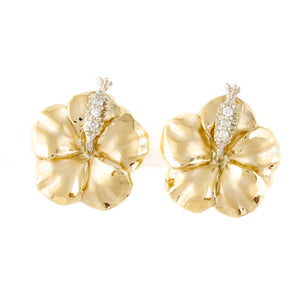 14-Karat Gold Hibiscus Natural Diamond Stud Earrings 