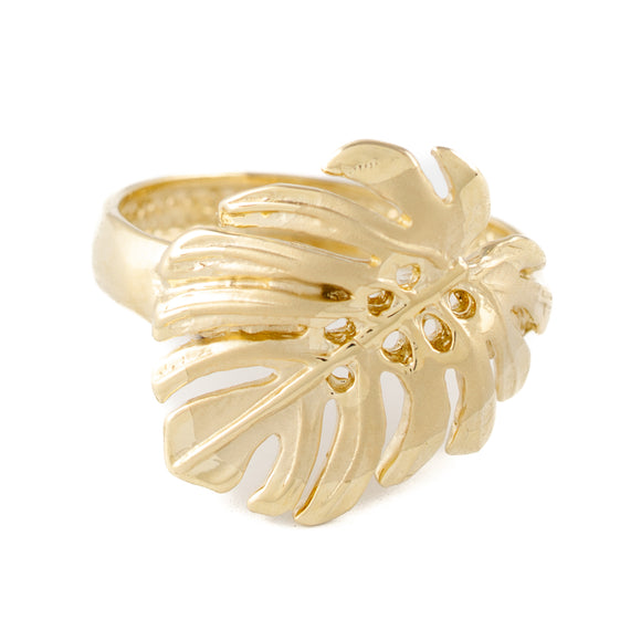 14-Karat Gold Monstera Leaf Sanded Finish Ring 