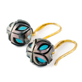 14-Karat Gold Tahitian Pearl and Turquoise Bead Earrings