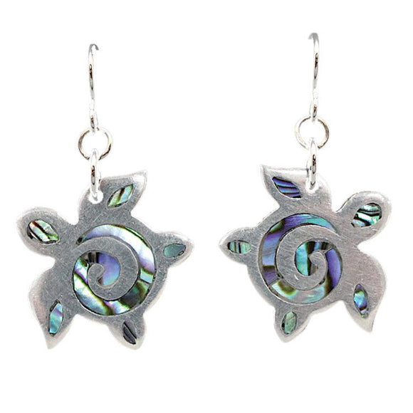 Honu (Sea Turtle) Paua Shell & Pewter Earrings