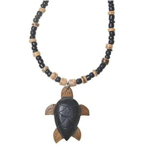 Wooden Honu (Sea Turtle) Necklace With Beaded Cord 