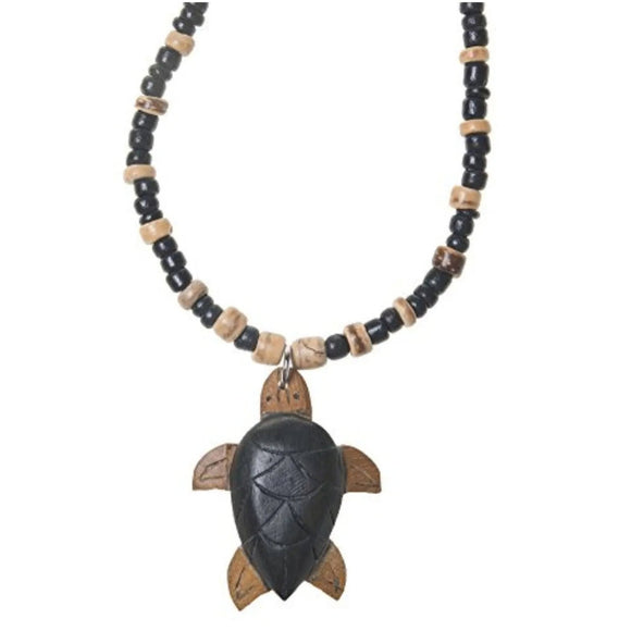 Wooden Honu (Sea Turtle) Necklace With Beaded Cord 