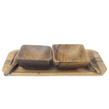 Acacia Wood Condiment Tray with 2 Bowls & Spoons