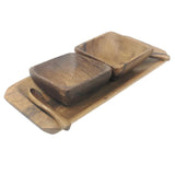 Acacia Wood Condiment Tray with 2 Bowls & Spoons