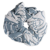 Long Balinese Chrysanthemum Slate Blue Scrunchie