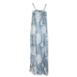 Long Balinese Chrysanthemum Dress- Slate Blue- Back View