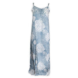 Long Balinese Chrysanthemum Dress- Slate Blue- Front View