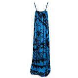  Long  Hawaiian Hibiscus Bali Dress- Blue/Black- Back View