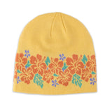 Rear view of Polynesian Cultural Center "Plumeria" Knitted Beanie Cap- Yellow