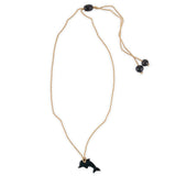  Buffalo Horn Dolphin Necklace on Twisted Cord- Black