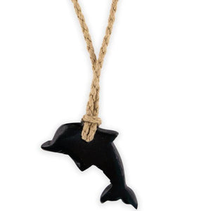  Buffalo Horn Dolphin Necklace on Twisted Cord- Black