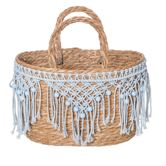 Beachcombers Coastal Life Seagrass & Blue Macrame Basket 