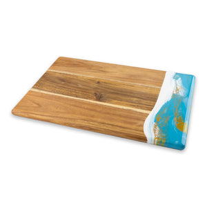 Lynn & Liana Teal, White, & Gold Acacia Bread Board- 12" x 18" 