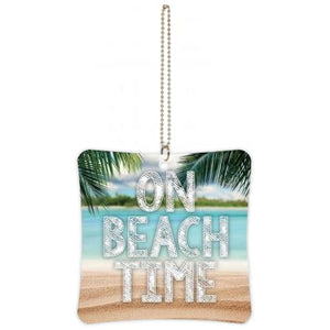 P Graham Dunn "On Beach Time" Car Charm with chain fully extended.