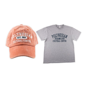 Polynesian Cultura Center "Est 1963" Ball Cap & T-Shirt Set- Coral and Gray