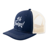 “Oh Fudge!” Mesh Ball Cap- Navy and Natural- Side View