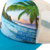 Close up of Polynesian Cultural Center “Natural Skies” Ball Cap- Blue