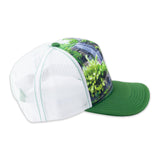 Side view of Polynesian Cultural Center "Falls" Ball Cap-Green & White