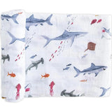 Little Unicorn "Shark Print" Cotton Muslin Swaddle Blanket