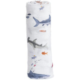 Little Unicorn "Shark Print" Cotton Muslin Swaddle Blanket