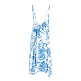 Ladies Hawaiian Spaghetti Strap Plumeria Print Dress- Blue