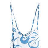 Ladies Hawaiian Spaghetti Strap Plumeria Print Dress- Blue