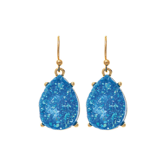 Navy Blue Abalone Teardrop Druzy Earrings - The Hawaii Store