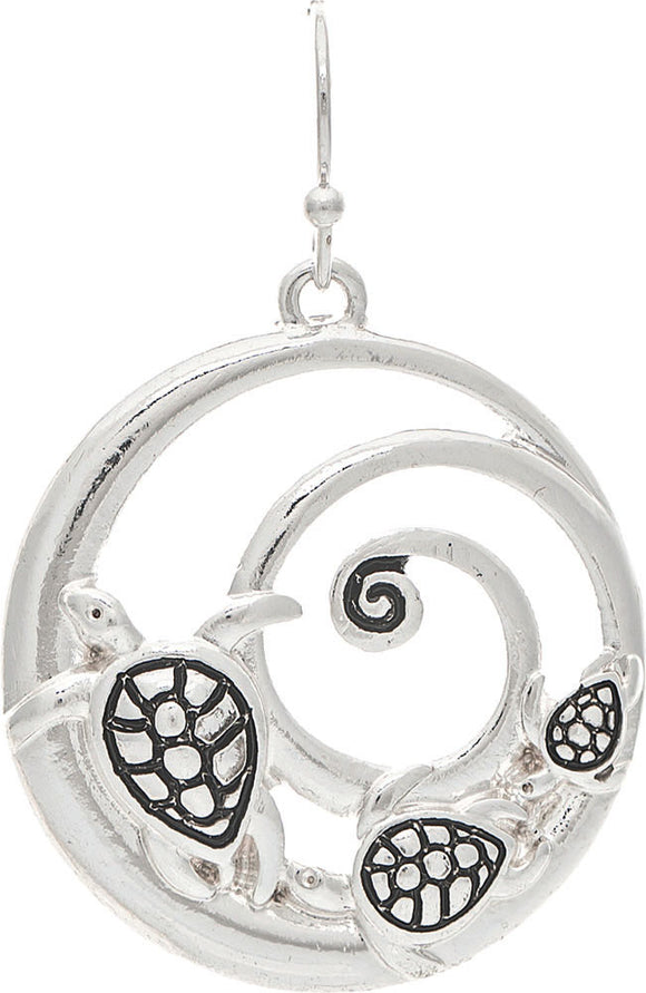 Silver Turtle Tidal Pool Swirl Earring