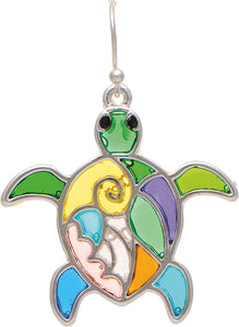 Silver Multicolor Stained Glass Turtle Earring