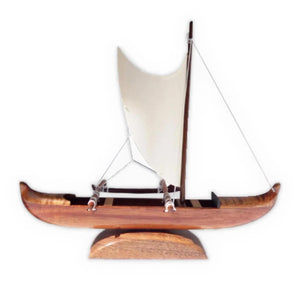 Hand-carved Hawaiian Fishing Canoe Replica with Sail 