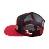 Side view of Flat Visor "New Zealand" Ball Cap- Black & Red