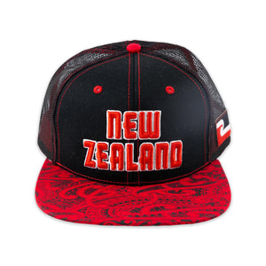 Flat Visor "New Zealand" Ball Cap- Black & Red