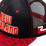 Close up of Flat Visor "New Zealand" Ball Cap- Black & Red