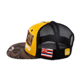 Side view of Flat Visor "Polynesian Cultural Center" Ball Cap- Yellow and Black