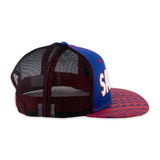 Flat Visor Samoa Ball Cap with Mesh Back- Royal and Red- side view